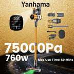Aspiradora inalámbrica Yanhama/ 78000PA/ Aspiradora inalámbrica 8 en 1/ con cepillo antienredos/ 70 minutos de autonomía/ Aspiradora inalámbrica con pantalla LED/ Aspiradora de mano para pelo de mascotas, suelos duros, alfombras, limpieza de primavera del