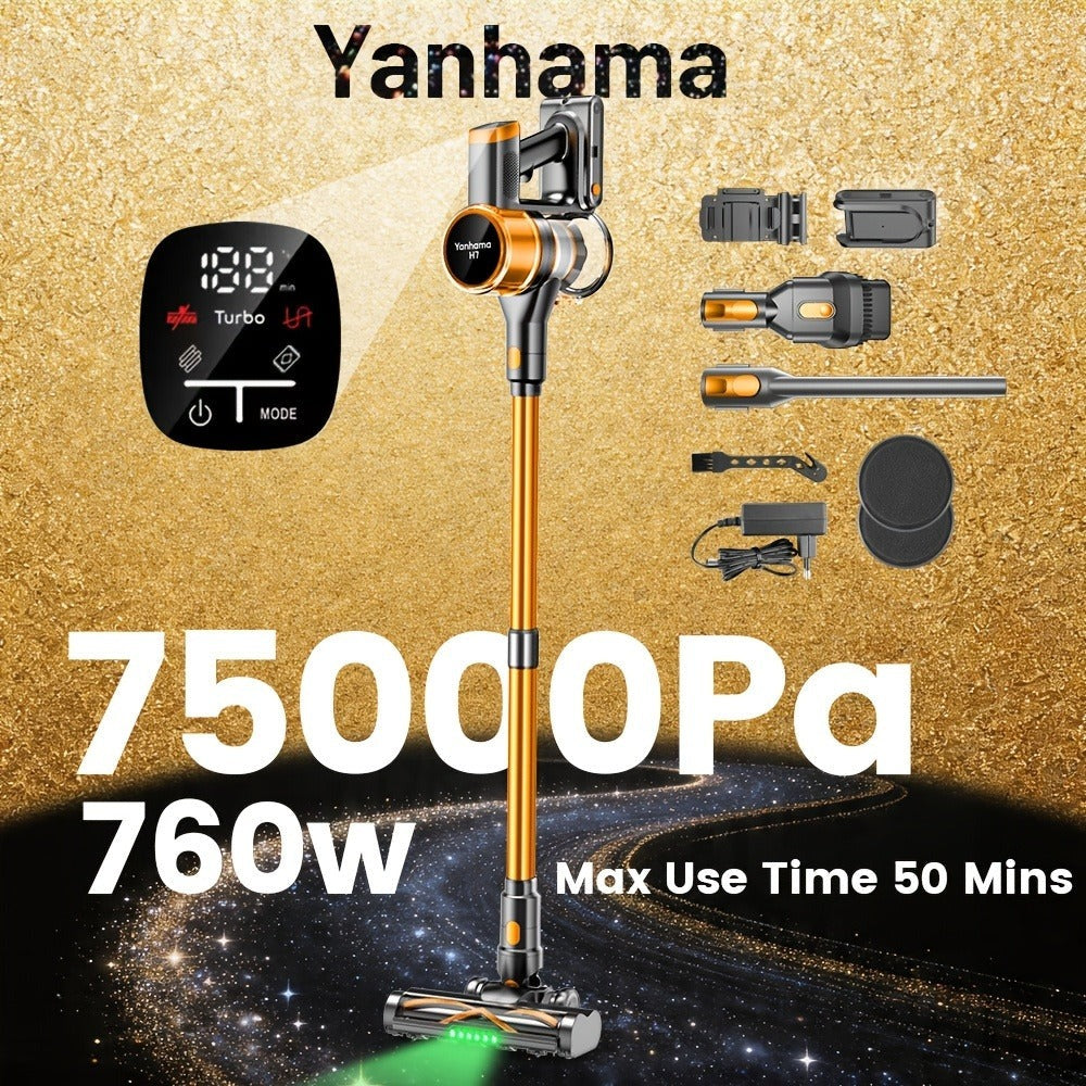 Aspiradora inalámbrica Yanhama/ 78000PA/ Aspiradora inalámbrica 8 en 1/ con cepillo antienredos/ 70 minutos de autonomía/ Aspiradora inalámbrica con pantalla LED/ Aspiradora de mano para pelo de mascotas, suelos duros, alfombras, limpieza de primavera del