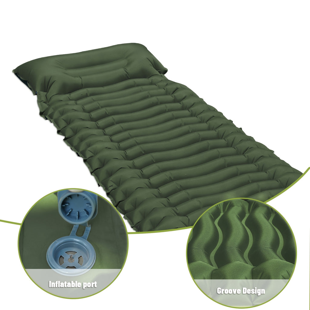 Colchoneta Inflable para Camping, Colchoneta Inflable Ultraligera con Bomba de Pie Integrada y Almohada, Equipo de Camping, Esenciales para Camping, Ideal para Senderismo, Mochilero y Viajes