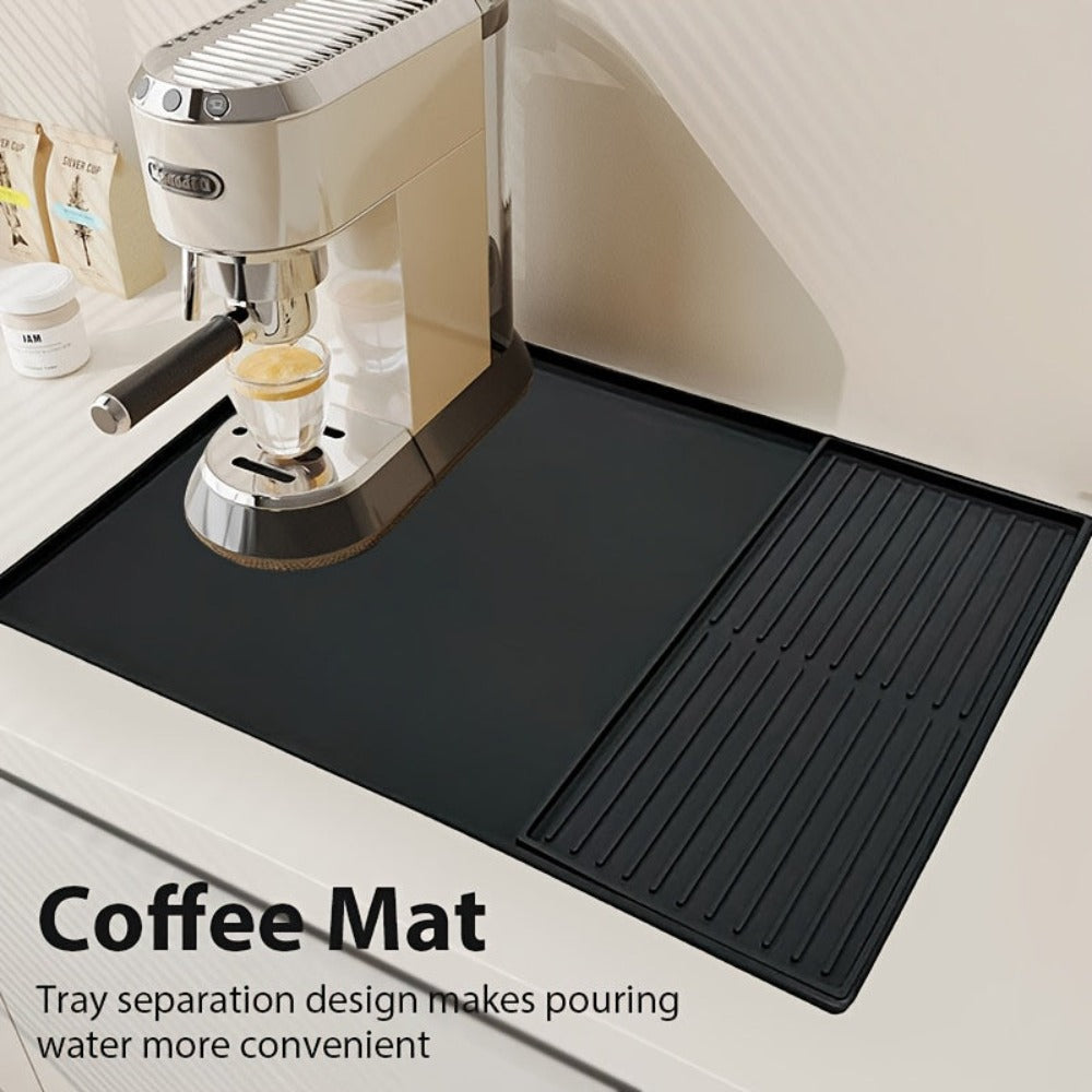 Alfombrilla de Café de Silicona 2 en 1 con Bordes Elevados y Diseño Antideslizante - Fácil de Limpiar, Duradera 59.94cm X 40.13cm para Máquinas de Café, Ideal para Uso en el Hogar y la Oficina, Accesorios para Barra de Café, Regalo Perfecto para Amantes d