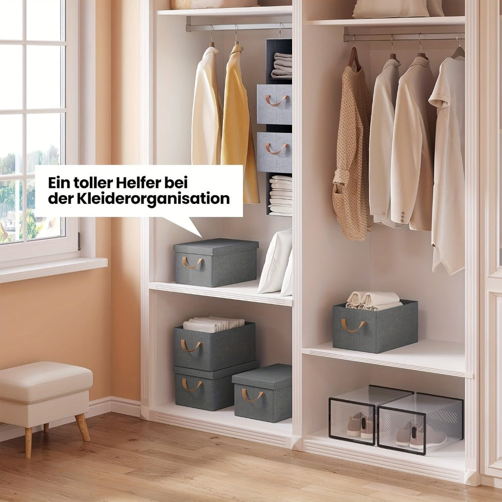 6 piezas de caja de almacenamiento con tapa, cajas de tela, cesta de almacenamiento con asas, cubo de almacenamiento, caja plegable para ropa, juguetes, caja plegable gris