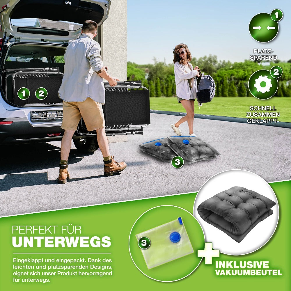 Tillvex® Tumbona Reclinable Plegable hasta 200Kg, Sillón de Sol para Jardín Exterior, Resistente a la Intemperie para Balcón, Jardín y Terraza, Ajustable con Acolchado Grueso, Reclinable, Extra Ancha, con Soporte para Bebidas