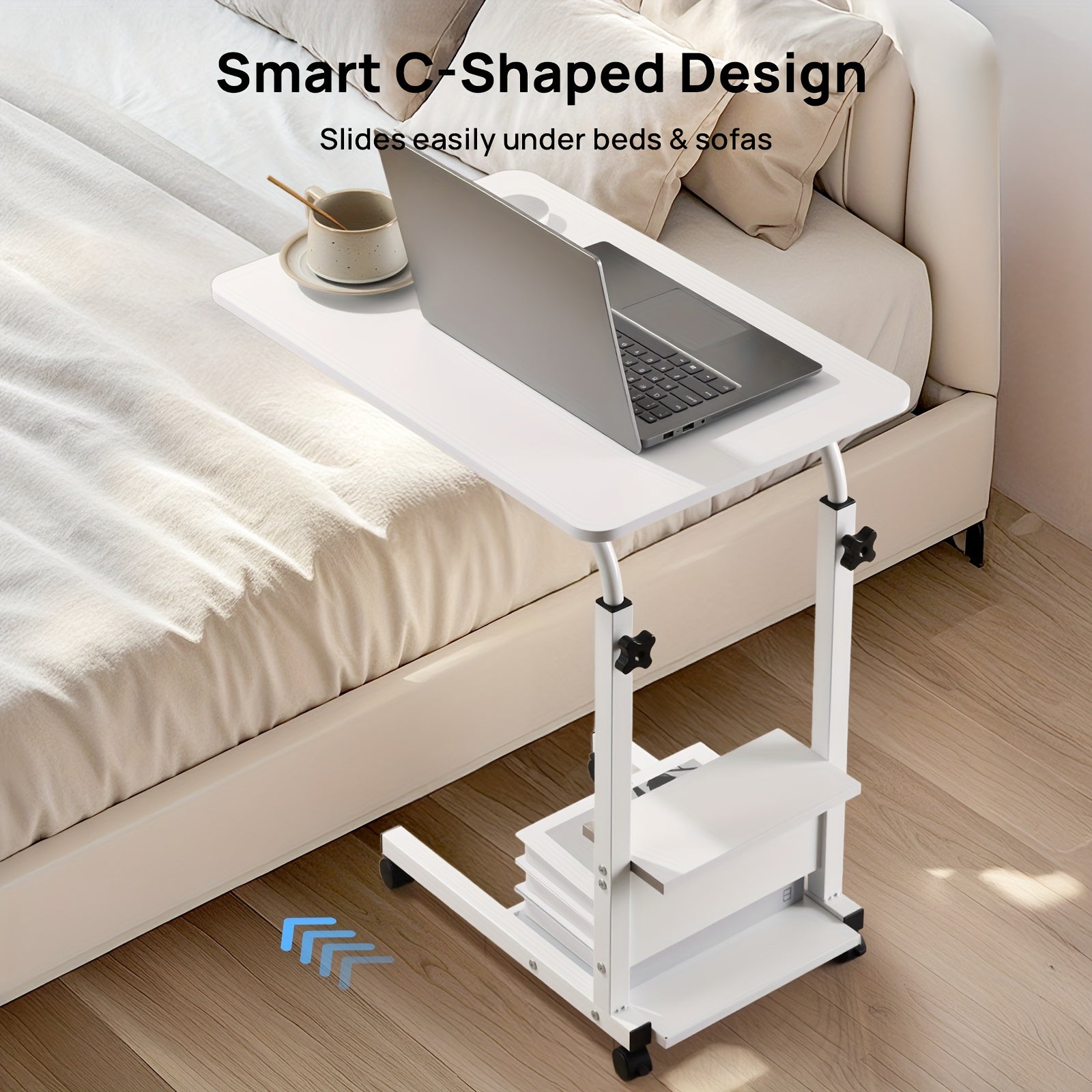Escritorio | Escritorio Elevable de Altura Ajustable 68.58cm-83.82cm, Escritorio de Ordenador de 3 Niveles con Almacenamiento, Diseño Deslizante