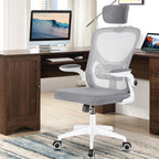 Silla de Oficina con Función de Inclinación de 105°, Silla de Oficina Ergonómica con Soporte Lumbar, Reposacabezas y Reposabrazos Ajustable, Silla Giratoria, Silla de Oficina de Altura Ajustable 120Kg, Blanca
