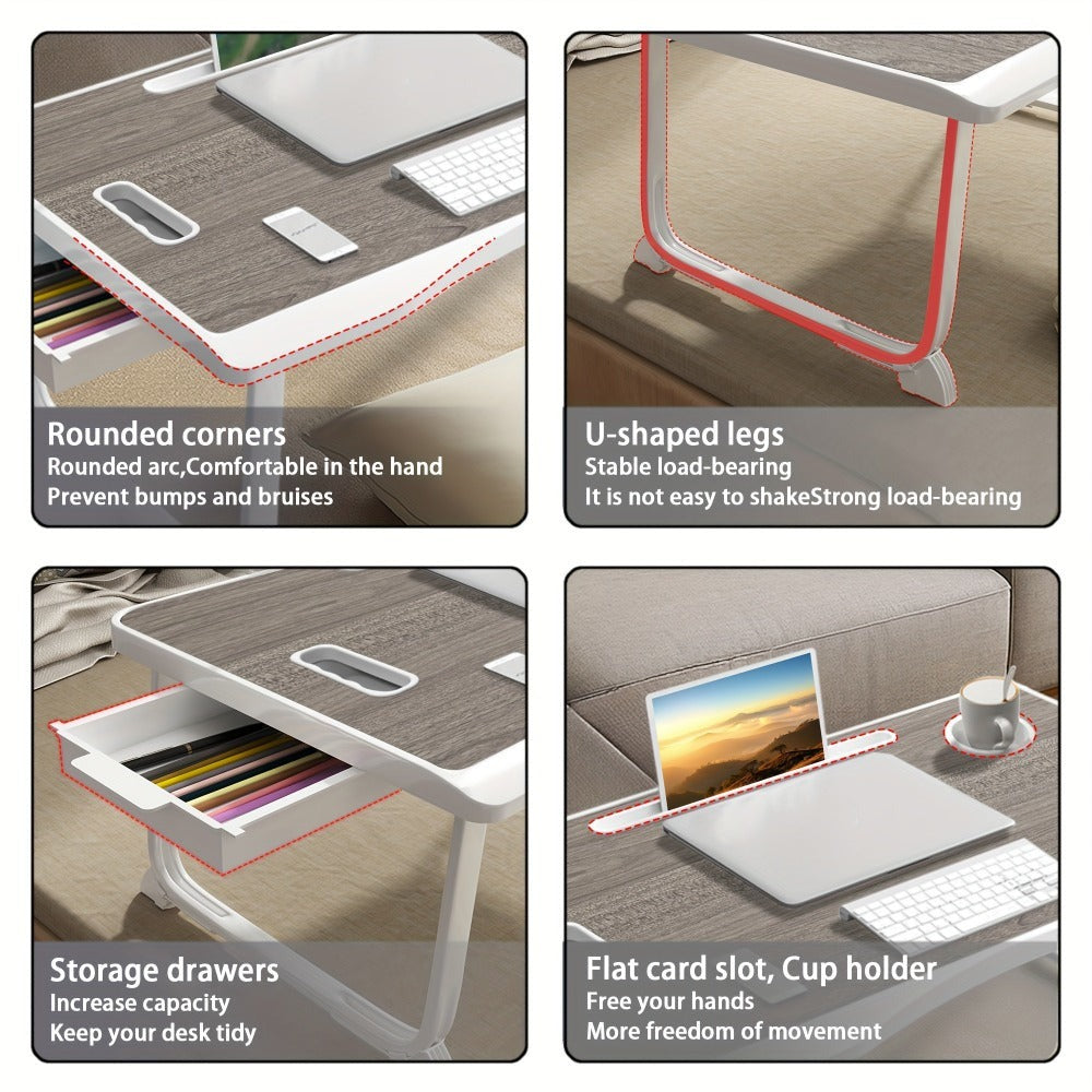 Escritorio para Laptop, Mesa de Cama para Laptop con Patas Plegables y Ranura para Taza, Soporte de Lectura para Portátil, Bandeja de Cama para Laptop para Cama Sofá Desayuno Trabajo Estudio Lectura, Soporte para Laptop para Cama, Mesa de Cama para Laptop