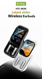 Auriculares Inalámbricos HTC NE48 con Estuche Deslizante OWS, Auriculares con Traducción Inteligente AI, Batería de Larga Duración de 30 Horas, Pantalla Táctil a Color, Baja Latencia, Micrófono con Cancelación de Ruido. Ideales para Música, Trabajo, Regal