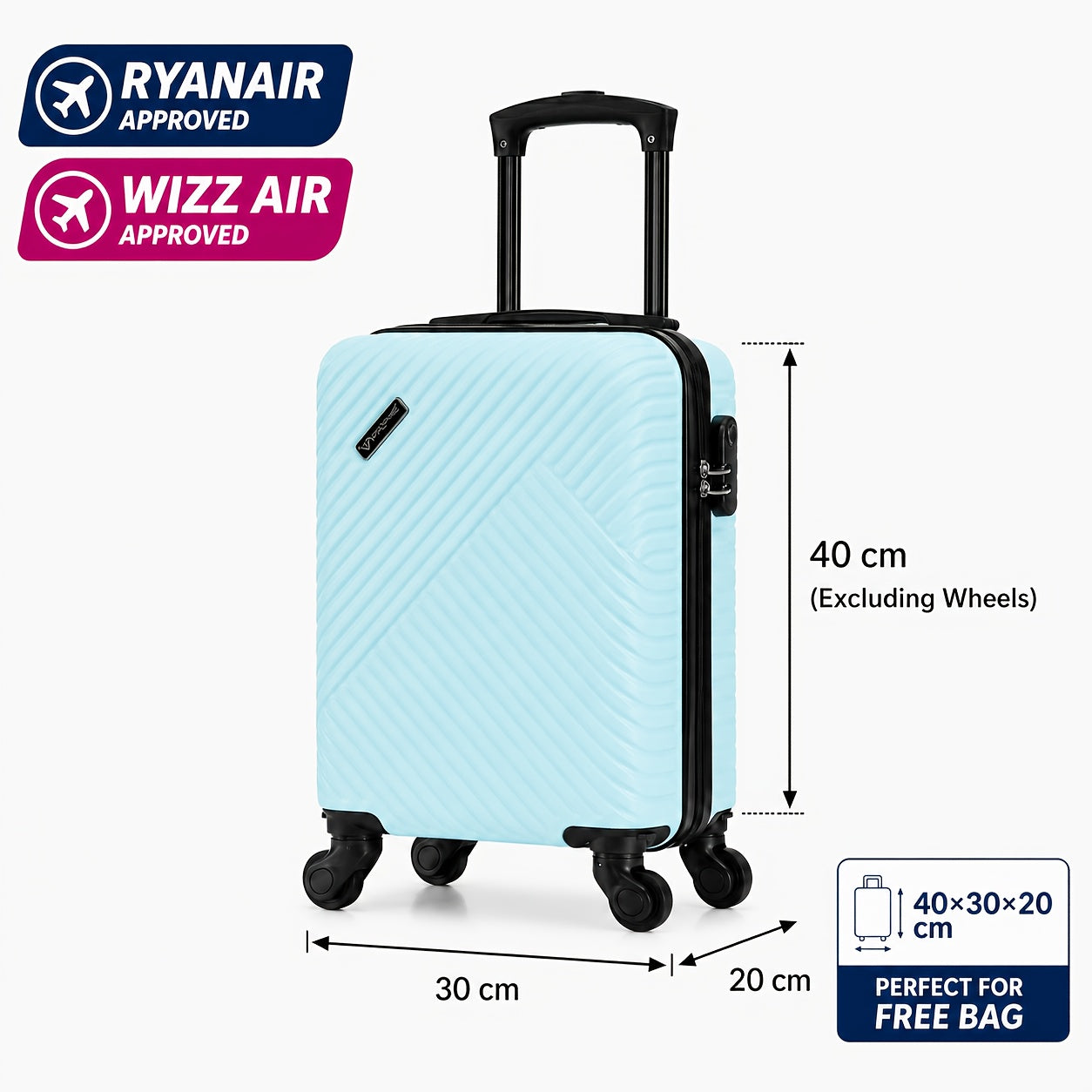 Ryanair, Aerolínea Bajita, Regulaciones de la UE 40X30X20Cm Mini Maleta Fresca y Sencilla, con Ruedas Desmontables, Pasador Telescópico, Ruedas Giratorias de 360 Grados de Spring Airlines, Cerradura de Combinación, Maleta de Embarkación, Esencial para Via