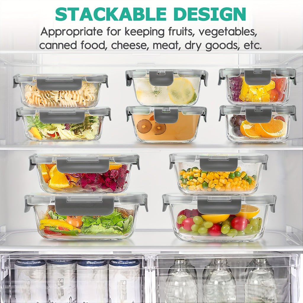 Juego de 34 recipientes de cristal para almacenar alimentos con tapas, recipientes herméticos de cristal para preparación de comidas (17 recipientes y 17 tapas), recipientes para almuerzo a prueba de fugas, aptos para microondas, horno, congelador y lavav