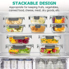 Juego de 34 recipientes de cristal para almacenar alimentos con tapas, recipientes herméticos de cristal para preparación de comidas (17 recipientes y 17 tapas), recipientes para almuerzo a prueba de fugas, aptos para microondas, horno, congelador y lavav