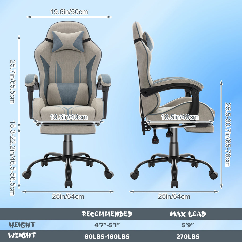 Silla Gaming Ergonómica con Reposapiés y Soporte Lumbar Ajustable, Ideal para Adultos en la Oficina en Casa o Configuración de Gaming - Color Gris