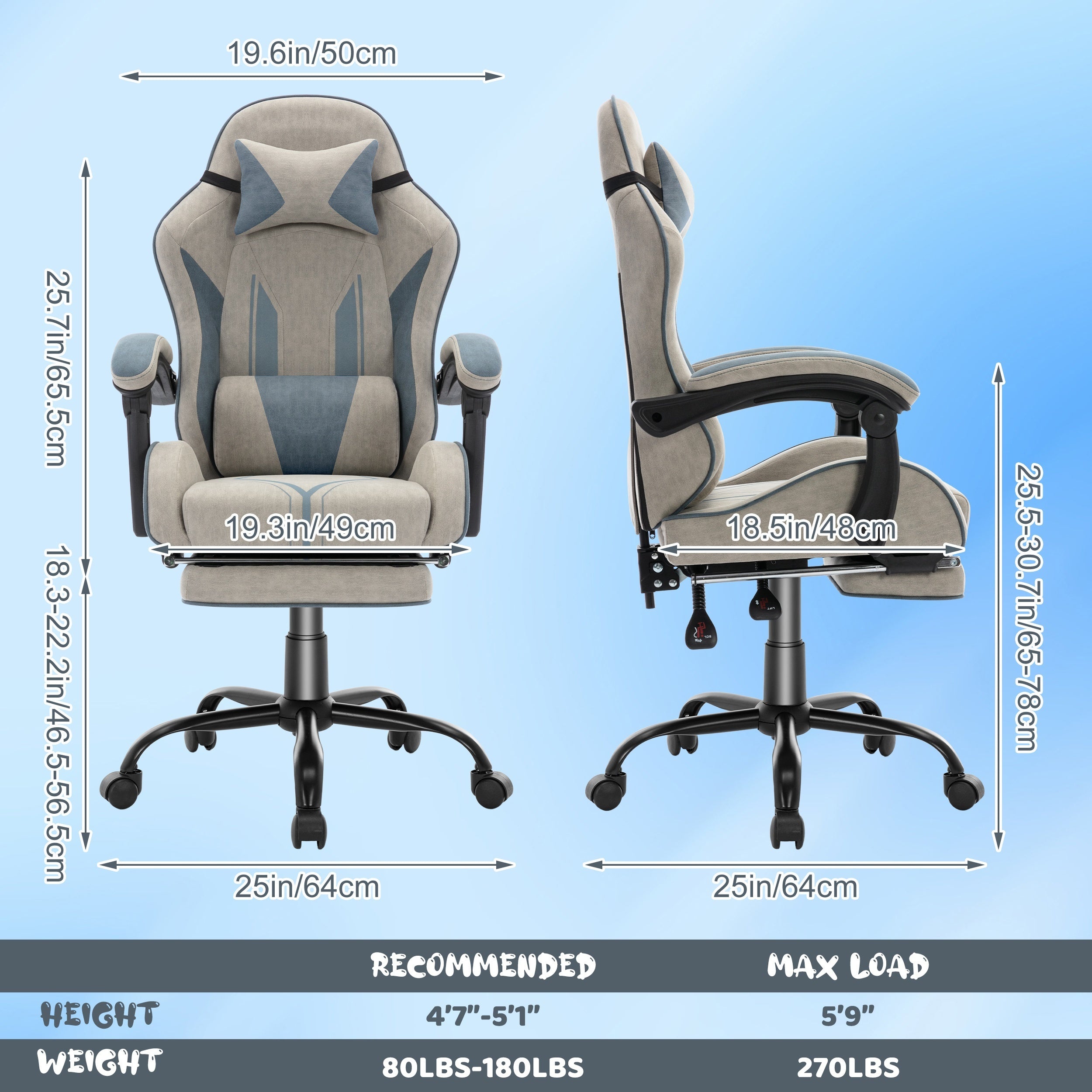 Silla Gaming Ergonómica con Reposapiés y Soporte Lumbar Ajustable, Ideal para Adultos en la Oficina en Casa o Configuración de Gaming - Color Gris