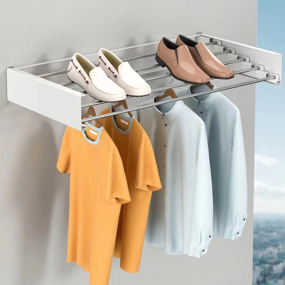 Mikomika Tendedero Plegable Montar en Paredes - Retrctil - Tendedero Plegable de 80cm para Interiores o Exteriores -y Compacto Que Ahorra de Espacio, Capacidad para 30Kilos, Cuenta con 6 barras de 80cm aluminio de alta resistencia (T001 1999)