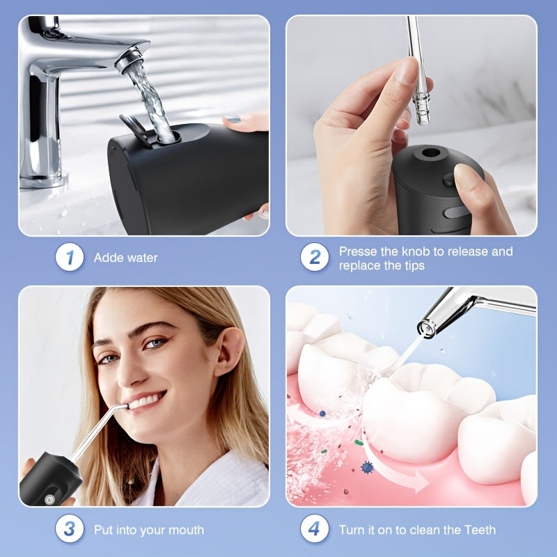 Irrigador Bucal Sejoy C12BLA Profesional con 5 Modos, 9 Boquillas, Tanque de 350ML, 30 Días de Batería para Limpieza Dental, Brackets y Cuidado de las Encías