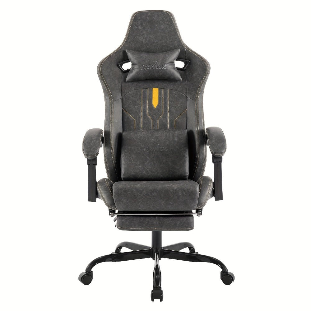 Silla de Juego y Oficina, Silla de Computadora con Reposapiés, Reposacabezas y Soporte Lumbar, Silla Ergonómica, Silla Giratoria y Ajustable en Altura, Opciones en Gris, Beige, , Marrón y Verde