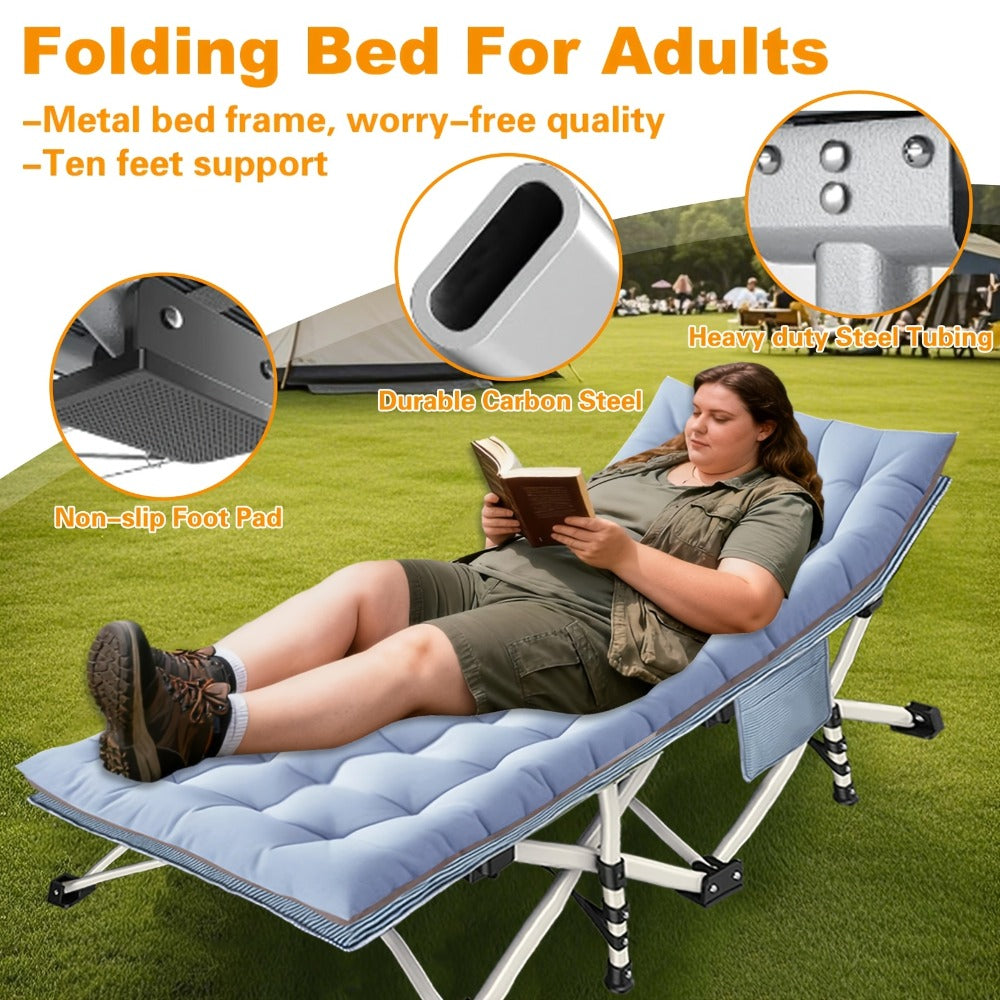Cama de campaña plegable extragrande para adultos, con colchón grueso, 300 kg-400 kg, cama de exterior de alta resistencia con bolsa de transporte, cama portátil para viajes al aire libre, camping, playa, vacaciones