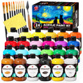 TBC The Best Crafts Juego de 24 Pinceles de Colores, 10 Pinceles Profesionales + Esponja + Cuchillo de Pintura, Incluye 250 ml (8.45 oz) de Pintura Acrílica por Cada Uno, No Tóxico, para Uso Artístico Profesional