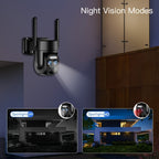 [10X Zoom] Cámara CCTV de bajo consumo con panel solar, batería, 360 grados, 2K FHD, Wifi, con alarme de foco, detección de movimiento, visión nocturna a color y audio bidireccional