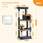 Árbol para Gatos de 143 cm de Altura, Torre Multinivel con Hamaca Extra Grande, Postes de Rascado Cubiertos de Sisal, Condominio Acogedor y Plataforma Superior
