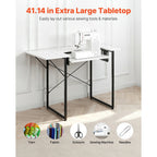 Mesa de Costura VEVOR, Mesa Multiusos para Máquina de Coser con Estante Lateral Plegable, Estante Ajustable, Patas de Acero, Escritorio para Computadora en Hogar, Estudio de Moda, Estudio de Arte, Institución Educativa, Blanco
