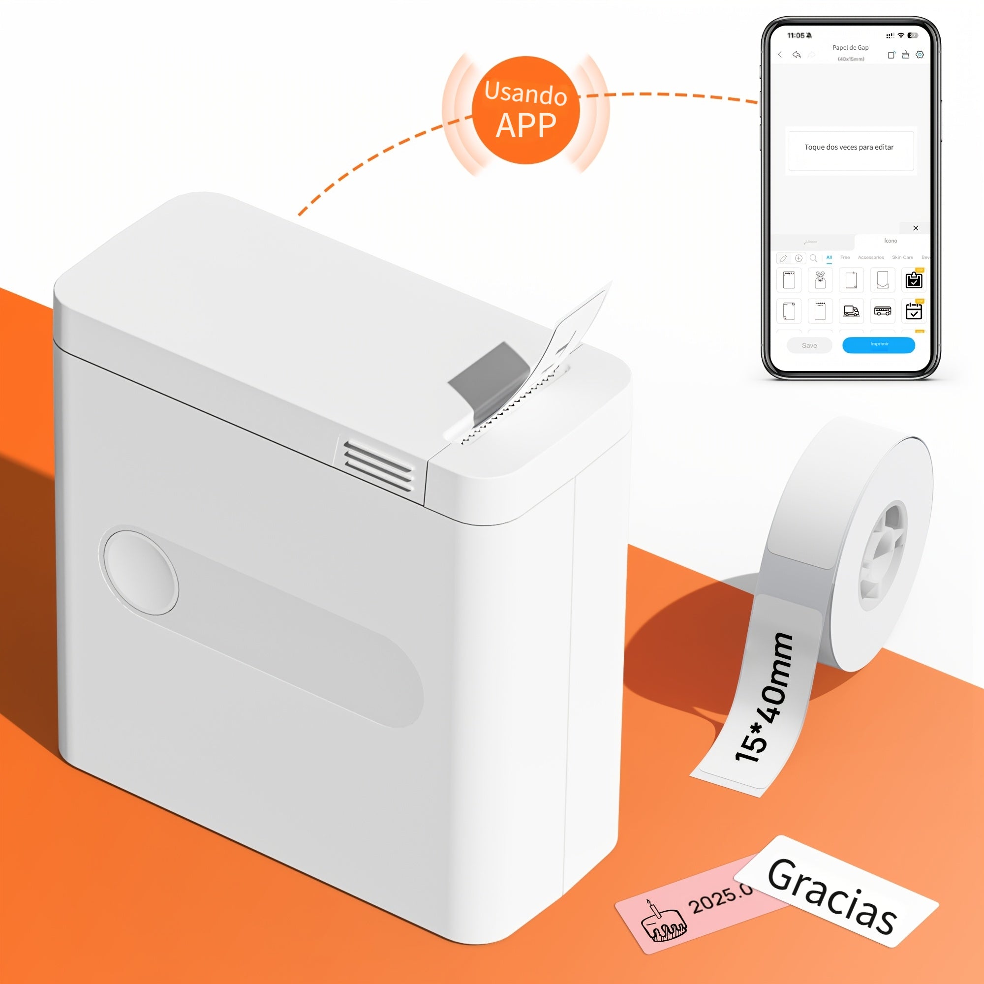 Impresora de etiquetas | Impresora de Etiquetas Térmica D12, Mini Impresora de Stickers Portátil Inalámbrica Sin Tinta, con Batería Recargable y