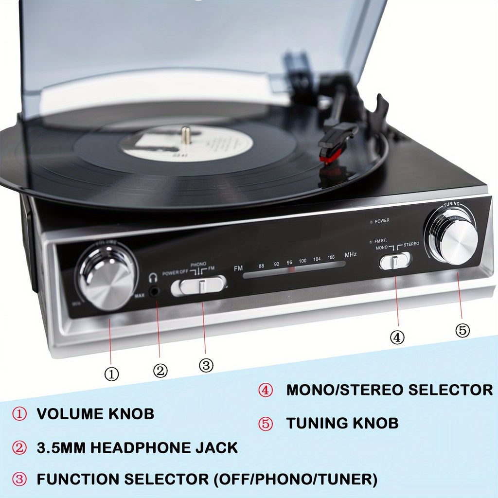 Tocadiscos | Tornamesa de vinilo, tocadiscos con altavoz incorporado, 3 velocidades, fonógrafo vintage de transmisión por correa, radio FM