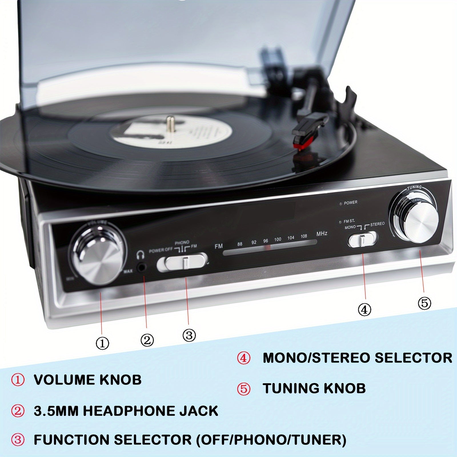 Tocadiscos | Tornamesa de vinilo, tocadiscos con altavoz incorporado, 3 velocidades, fonógrafo vintage de transmisión por correa, radio FM