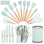 Juego de 19 piezas de accesorios para cuchillos de cocina con soporte de abanico - Artículos de cocina profesional y juego de cocina - Incluye rebanador de chef, cuchilla de carnicero y cortadores de pan - Electrodomésticos y accesorios de cocina elegante