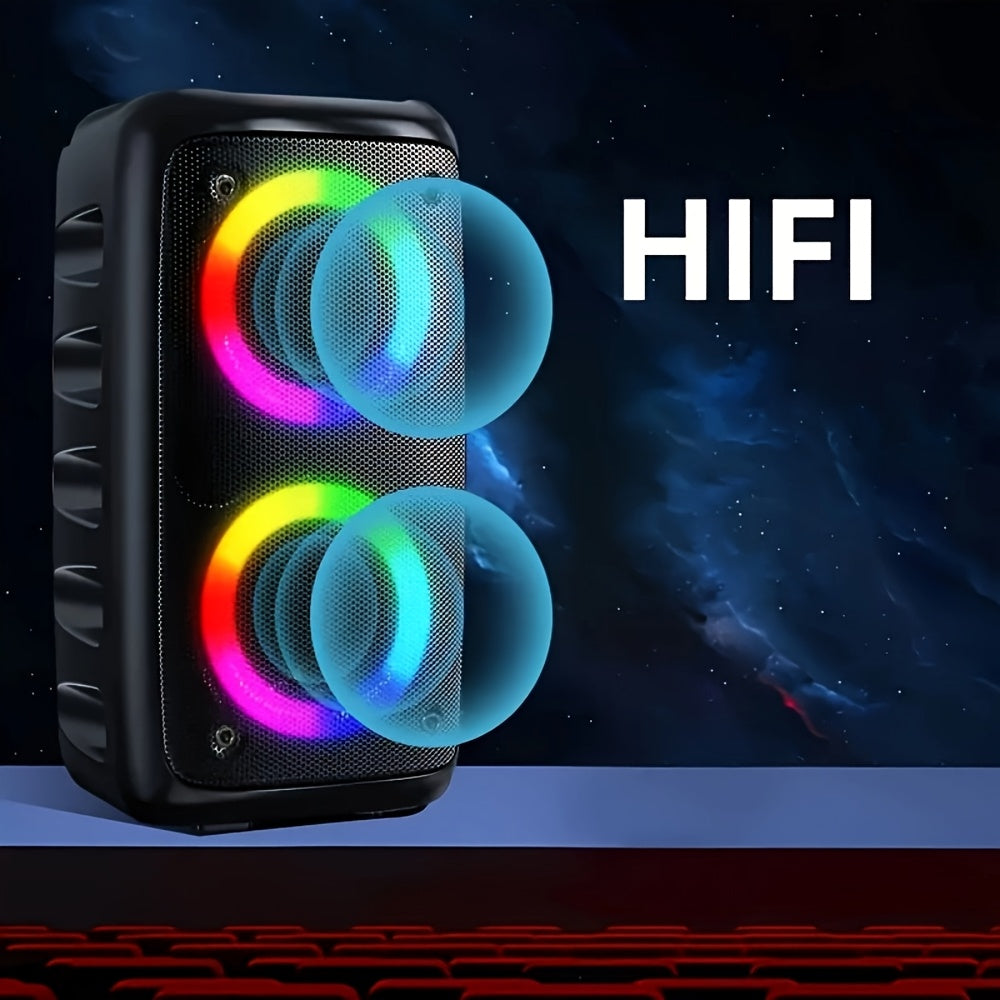 Altavoz Bluetooth | Altavoz Boombox Inalámbrico con Subwoofer: Gran Altavoz Estéreo para Exteriores Equipado con Iluminación RGB y Capacidad TWS