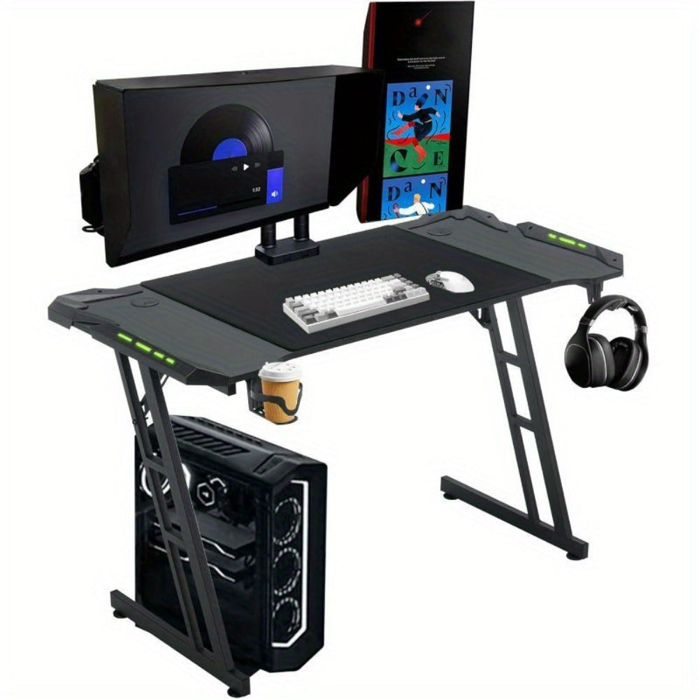 Mesa Gaming Mesa Gaming Escritorio Negro Tapa de Fibra de Carbono Mesa de Ordenador Gamer Mesa de PC Ergonómica con Agujero para Cables