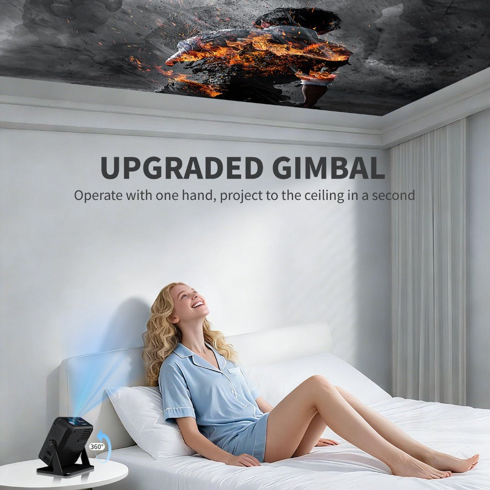 Proyector de cine en casa compacto con compatibilidad 4K, resolución local 720P, activación por voz y ajuste trapezoidal automático, ideal para streaming, dormitorio y aplicaciones de oficina