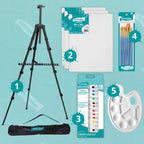 Set de Pintura Artística Artmaker con Caballete de Aluminio de 170 cm, Estuche y 3 Lienzos de Pintura de 24x30 cm, Incluye 12 Pinturas Acrílicas de 12 ml Cada Una, 10 Pinceles y Paleta de Pintura – Kit Completo de Pintura para Niños, Adolescentes y Adulto
