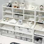 1pc Escritorio Multinivel con Portabolsígrafos Inclinado y Acabado Blanco Mate - Estante Cúbico Ahorrador de Espacio, Estantes de Almacenamiento con Particiones para Suministros de Oficina, Libros, Papelería - Compatible con Organización de Escritorio y O