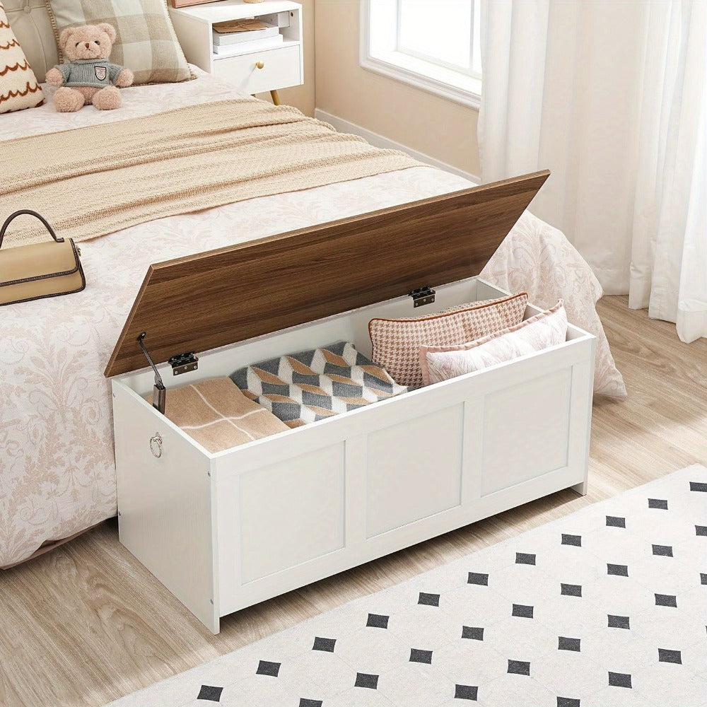 Cofres de Almacenamiento, Bancos con Compartimentos, Cajas de Juguetes con Tapas, Unidades de Almacenamiento de 100 cm, Cofres con Bisagras de Seguridad, Entrada, Dormitorio, Sala de Estar, en Acabados Blanco y Nogal, Troncos