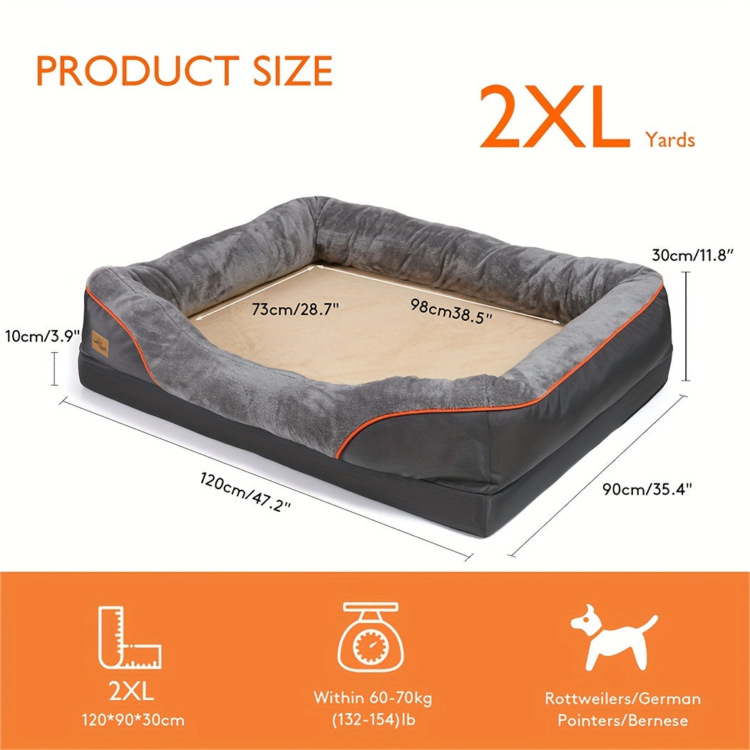Cama para perros | Cama para perros de espuma viscoelástica L/XL/XXL/XXXL, sofá ortopédico y para mascotas, cojín con respaldo lavable con