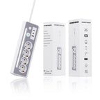 Regleta de enchufes múltiples de ángulo recto 7 en 1 con estación de carga rápida, 4 CA, 2 USB-C de 20W con indicador LED y doble interruptor, ideal para cargar teléfonos, tablets en el hogar, la oficina, configuración de oficina en casa, organización del