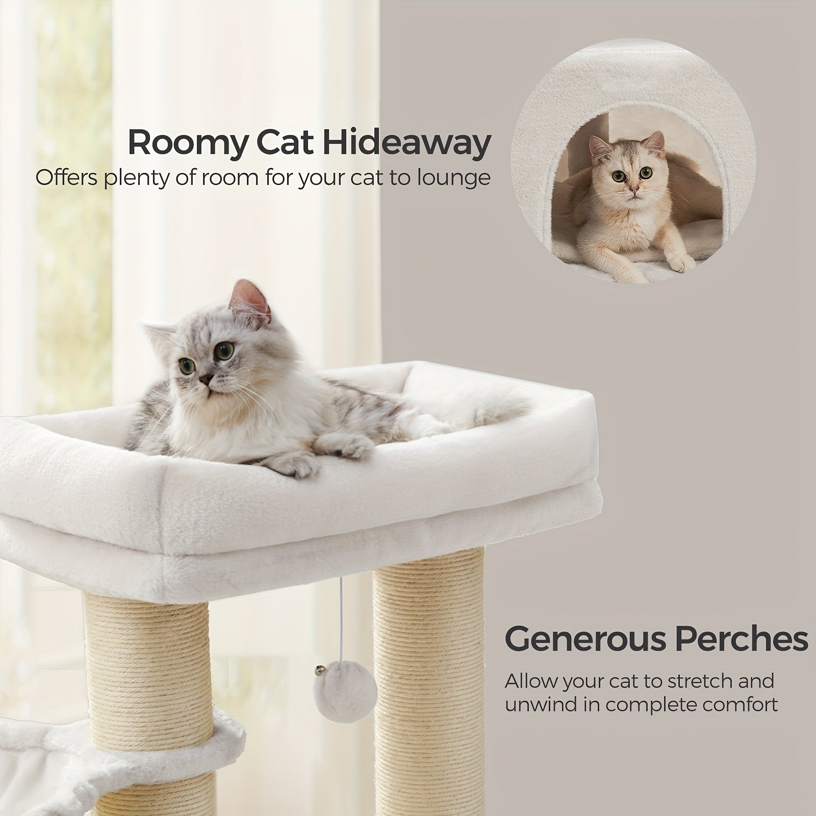 Rascador para gatos | Árbol para Gatos de Alta Resistencia con Múltiples Niveles para Gatos Grandes, Almohadillas Autocalentables, Autogroomers y