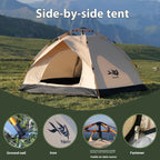 PAKICETUS Tienda de campaña de apertura rápida para exteriores - para 1-2/2-3 personas, para toda estación, mejora de ventilación con doble puerta, tienda de campaña cortavientos ligera gris/amarilla para camping, senderismo, accesorios para campistas, ti