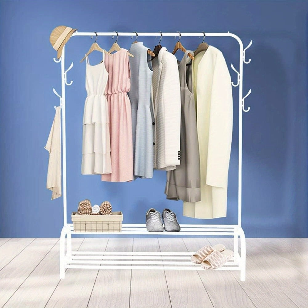 Barra para ropa multifuncional para dormitorio, barra metálica para colgar ropa resistente, perchero, estante para guardar ropa y zapatos