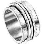 Anillo giratorio tipo fidget spinner retro JewelryWe para mujer con patrón de luna y estrellas, bandas de anillo giratorias de acero inoxidable