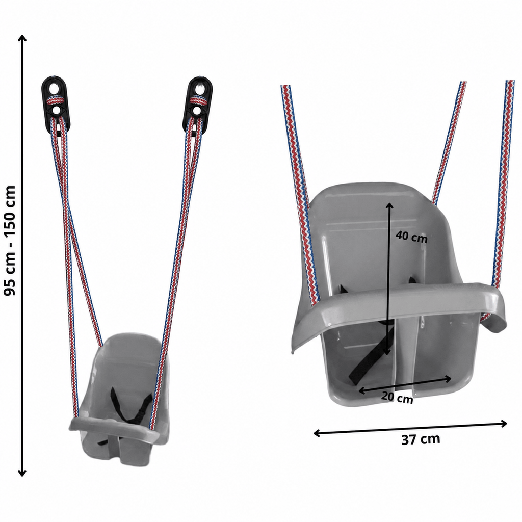 Colgacama tipo cubo para niños con cinturón de seguridad y cuerdas ajustables, asiento con respaldo alto y protección lateral, polipropileno duradero resistente a las condiciones climáticas y radiación UV, colgacama fácil de limpiar para el jardín, terraz