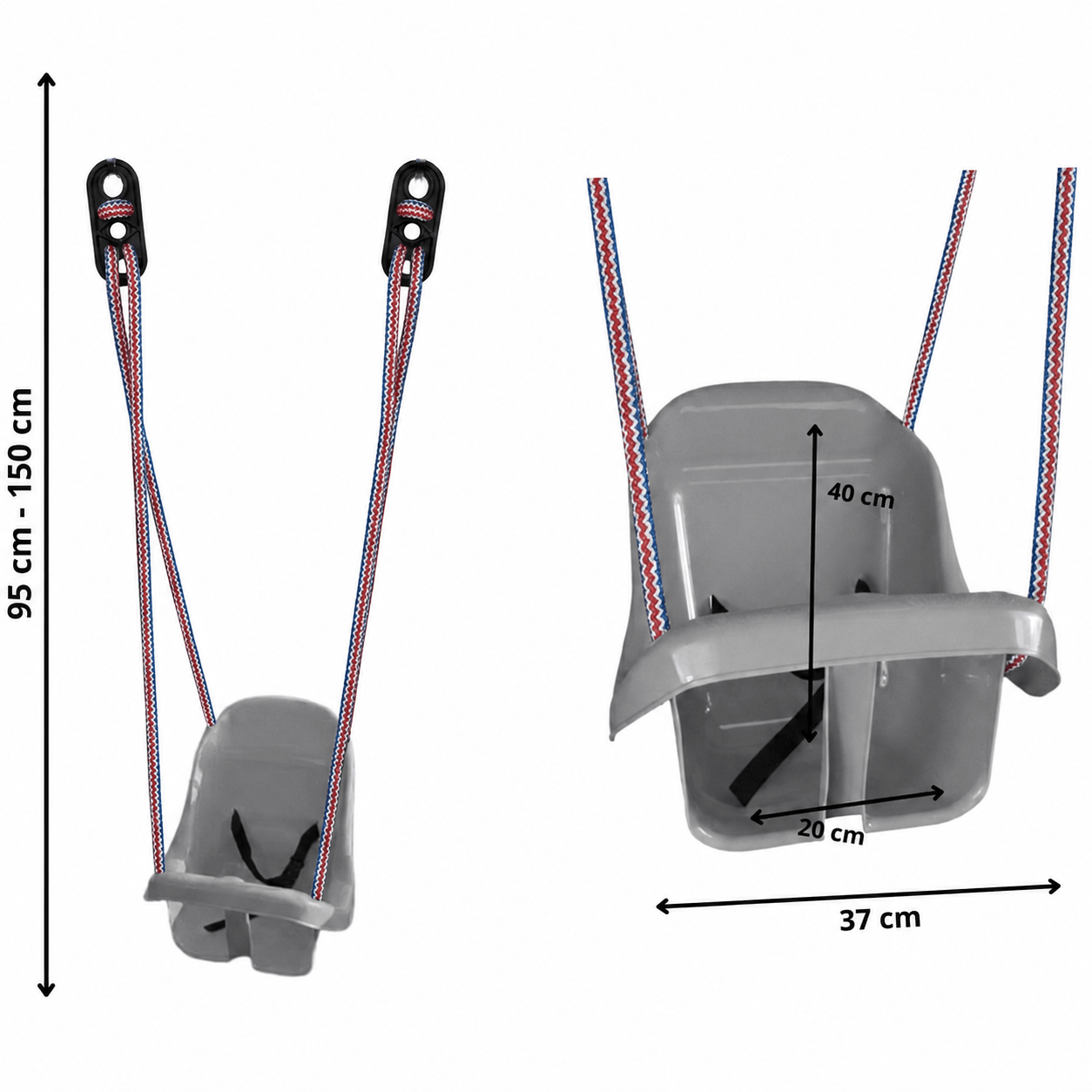 Colgacama tipo cubo para niños con cinturón de seguridad y cuerdas ajustables, asiento con respaldo alto y protección lateral, polipropileno duradero resistente a las condiciones climáticas y radiación UV, colgacama fácil de limpiar para el jardín, terraz