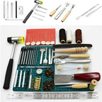 Kit de artesanía en cuero para principiantes y proyectos de bricolaje con punzón de costura, calabera, ranurador, hilo encerado y accesorios de estampado