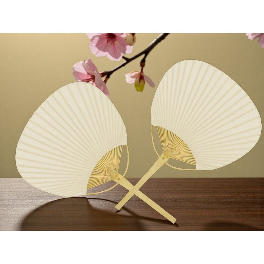 Lote de 2/10/20 abanico de bambú y papel color beige para detalles de invitadas de Boda - Regalos para invitados de boda, comuniones, bautizos, aniversarios, ideales para celebraciones, fiestas y eventos al aire libre