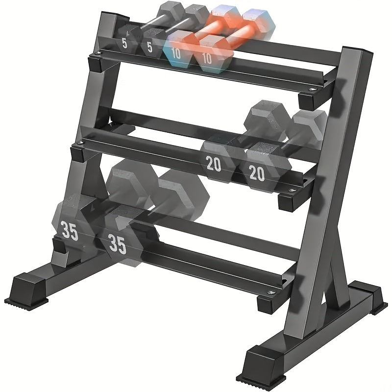Estante de Pesas de 3 Niveles para Uso Comercial/Residencial - Ancho Ajustable (5.08cm-12.95cm), Soporte de Pesas con Capacidad de 1100 kg, Equipo de Gimnasio con Patas de Goma Antideslizantes, Ahorra Espacio - Estructura Estable para Gimnasio en Casa, Fá
