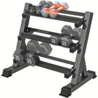 Estante de Pesas de 3 Niveles para Uso Comercial/Residencial - Ancho Ajustable (5.08cm-12.95cm), Soporte de Pesas con Capacidad de 1100 kg, Equipo de Gimnasio con Patas de Goma Antideslizantes, Ahorra Espacio - Estructura Estable para Gimnasio en Casa, Fá