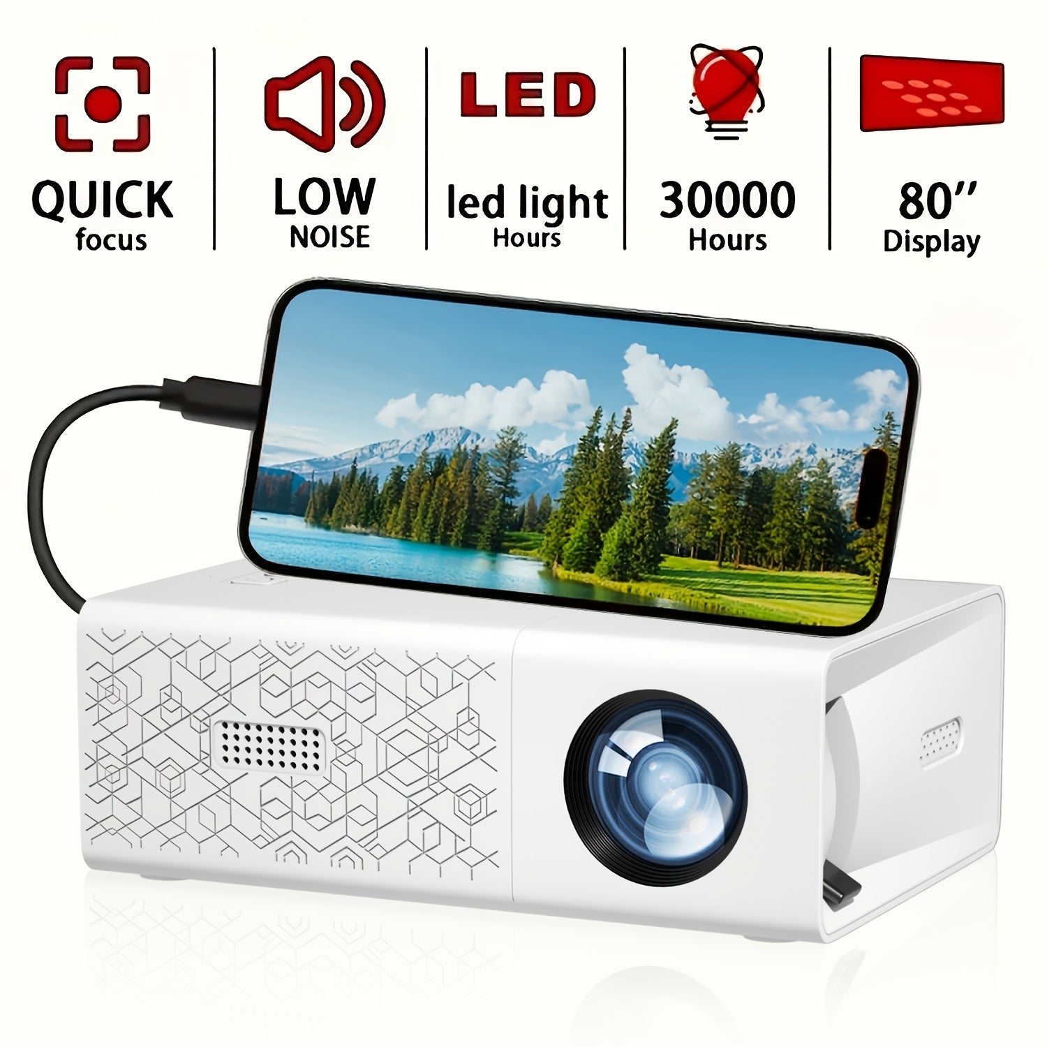 Proyector | Proyector portátil, compatible con 1080P, conexión USB, control remoto - Compatible con smartphones, tabletas, portátiles, TV Sticks