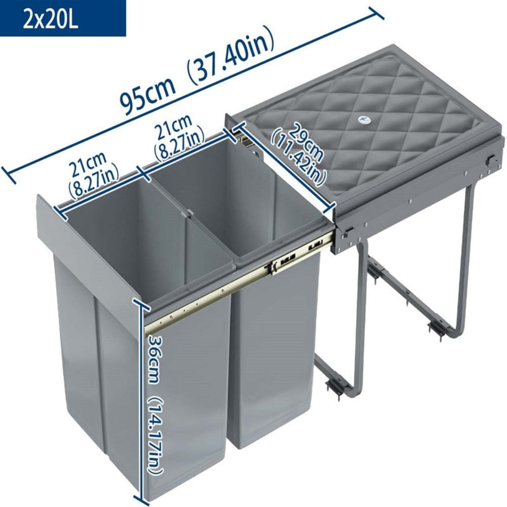 Basurero de Cocina Integrado con Rieles Telescópicos, Recogedor de Residuos Extensible para Bajo Mueble, Color Gris