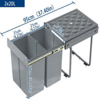 Basurero de Cocina Integrado con Rieles Telescópicos, Recogedor de Residuos Extensible para Bajo Mueble, Color Gris