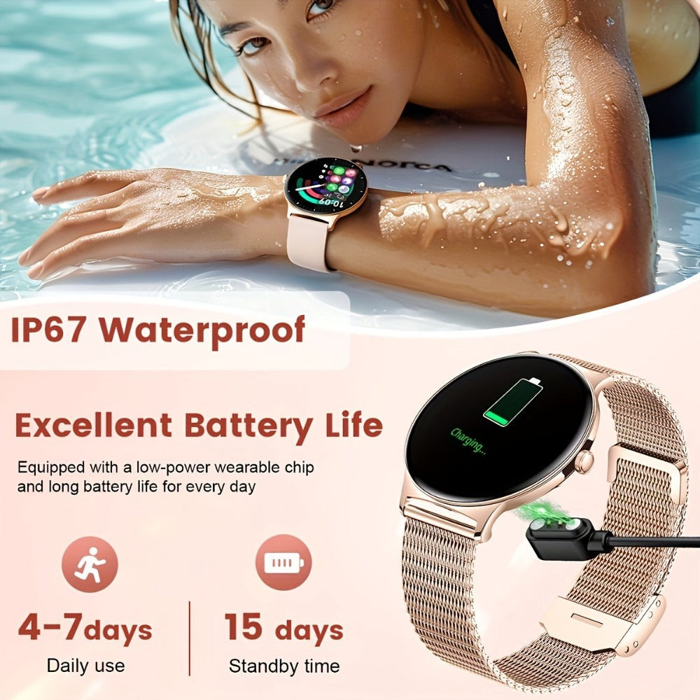 LIGE Smartwatches Diseñados para Mujer con Pantalla Táctil AMOLED de 1.43 Pulgadas, Capaces de Hacer y Recibir Llamadas, un Smartwatch Fitness con Más de 100 Modos Deportivos, un Podómetro, Notificaciones de Mensajes de Texto, Control de Música y Cámara