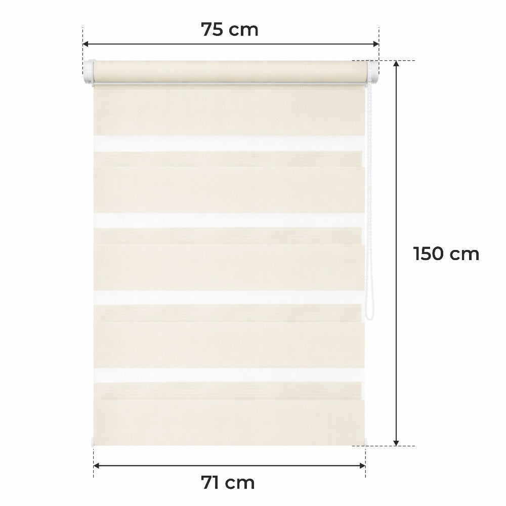 Cortina Opaca Día y Noche - BEIGE - 32 Tamaños - BOJANEK DÍA & NOCHE - No Invade la Ventana, Instalación Sin Taladrar, Regulación por Cadena, Soportes Ajustables para Diferentes Grosores de Ventana, Diseño Moderno, Protección Contra la Luz y la Privacidad